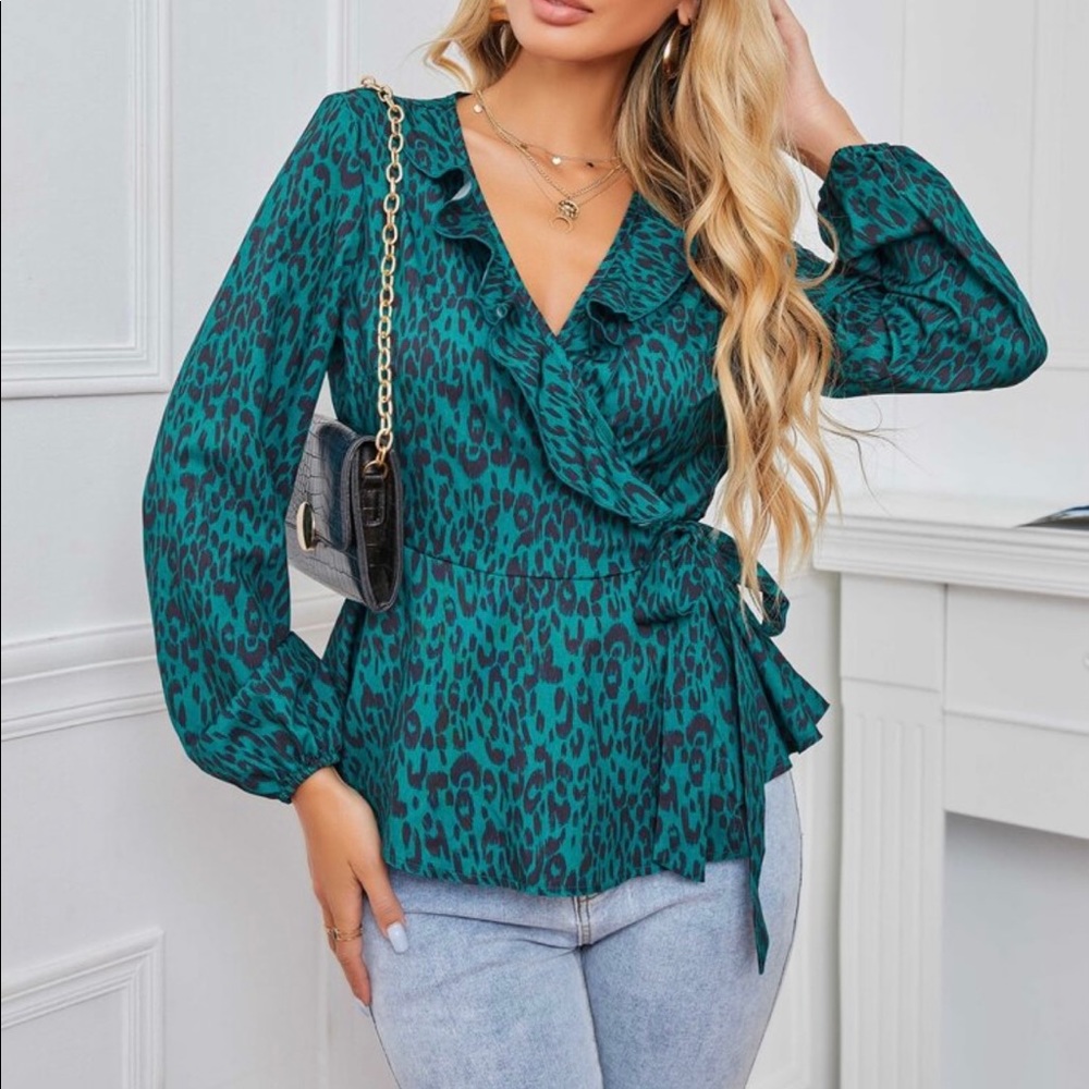 VICI-Long Sleeve-Sheer Ruffle-Koko + Mason Blouse-Tie waist-Button Close front